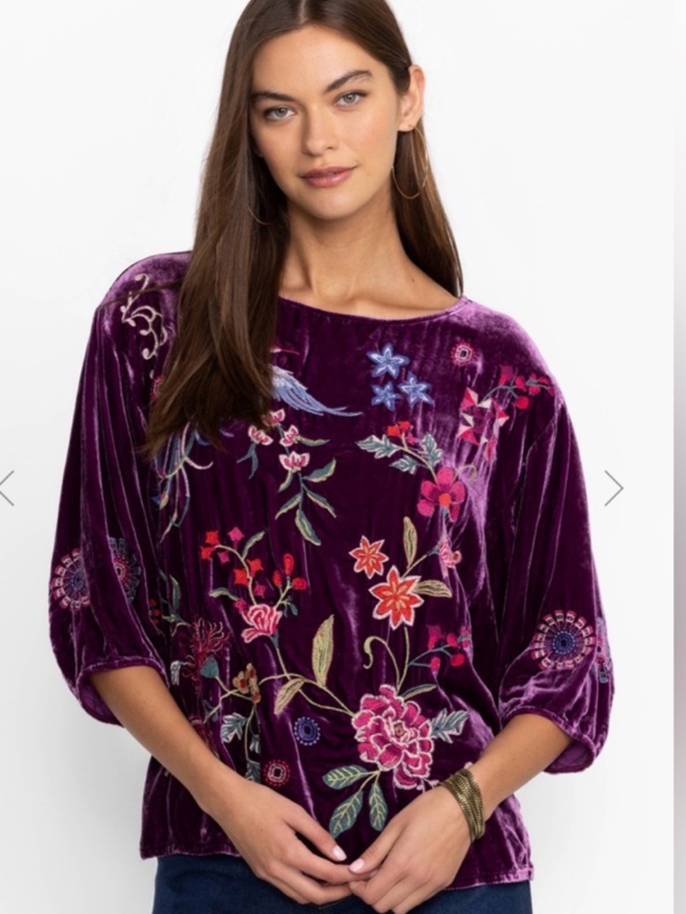 Johnny Was Boatneck Nikkola Velvet Blouse - Picture 3 of 16